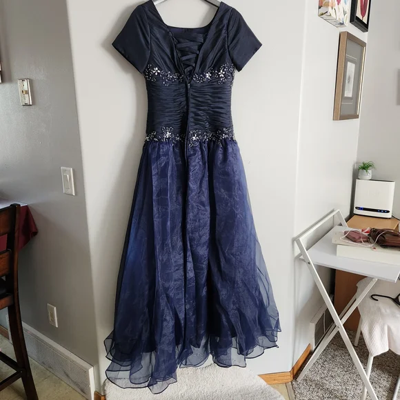 Modest Navy Blue Graduation Dress - Picture 2 of 7